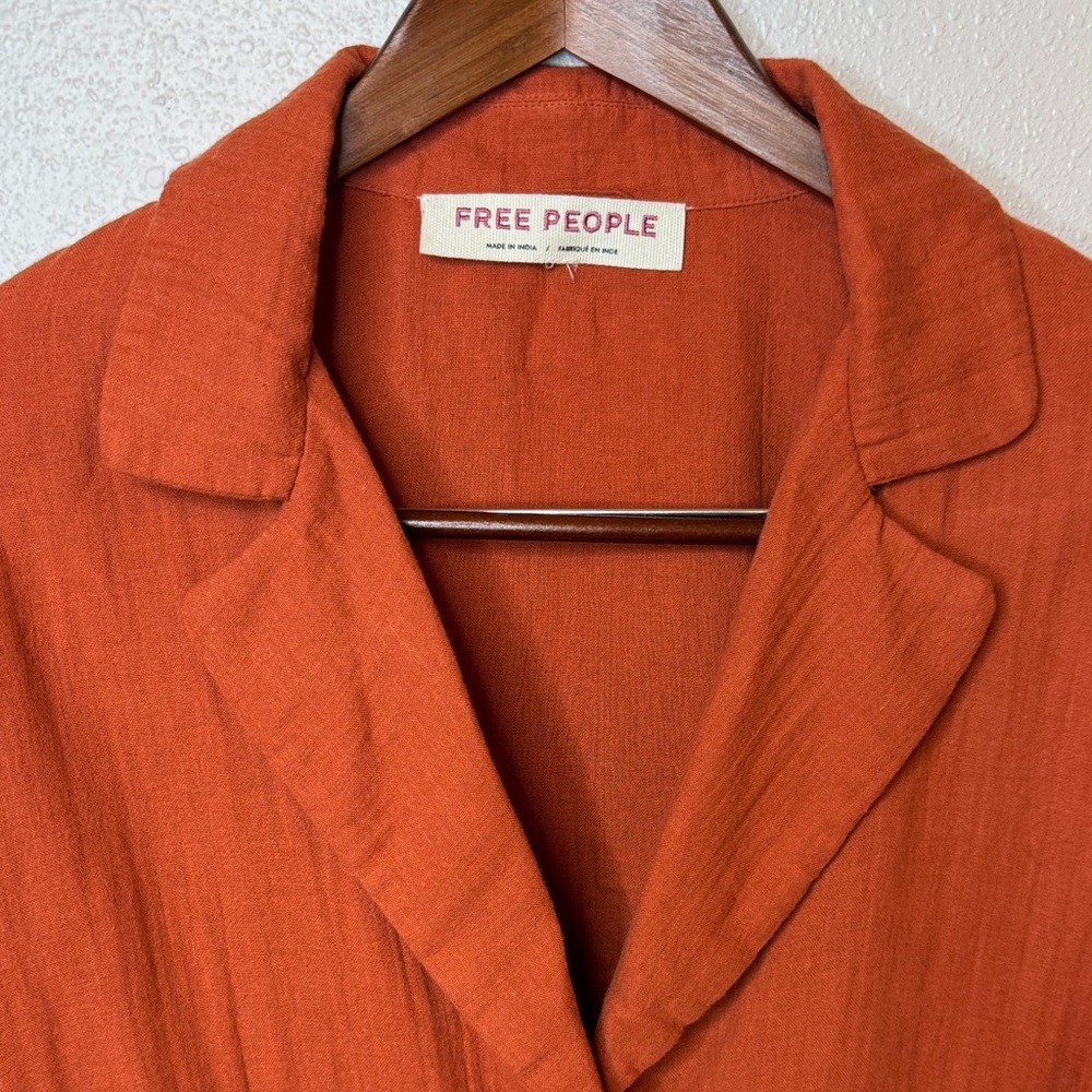 Free People Lyra Cotton Terracotta Ruffled Blouse Jacket -‎ Small - Picture 2 of 14